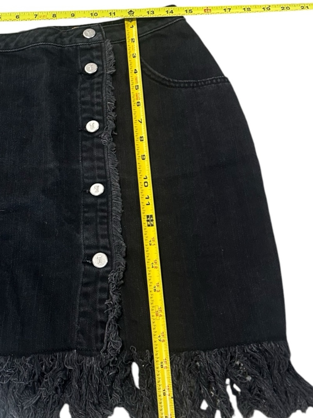 Anthropologie Pilcro and the Letterpress Black Fringe Denim Skirt 6 Button Front - Picture 8 of 9